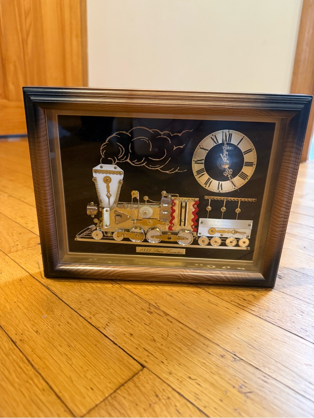 Vintage Train Wall Art Clock in Gold and Black